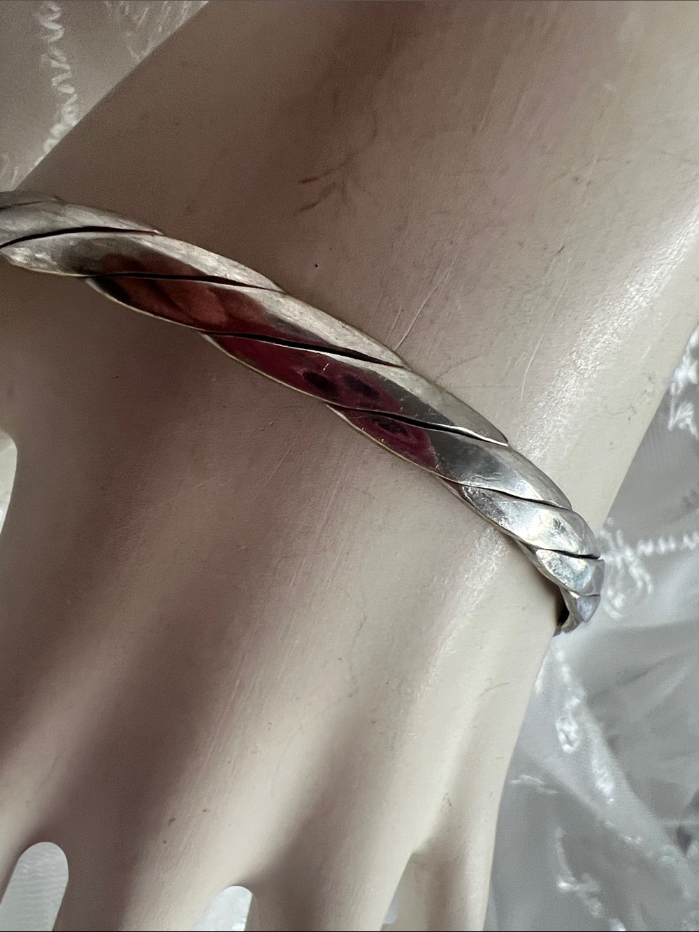 Sterling Silver Twisted Bangle Bracelet - Silver